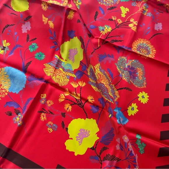 Christian Dior 100% Silk Red Floral Scarf - Picture 3 of 5